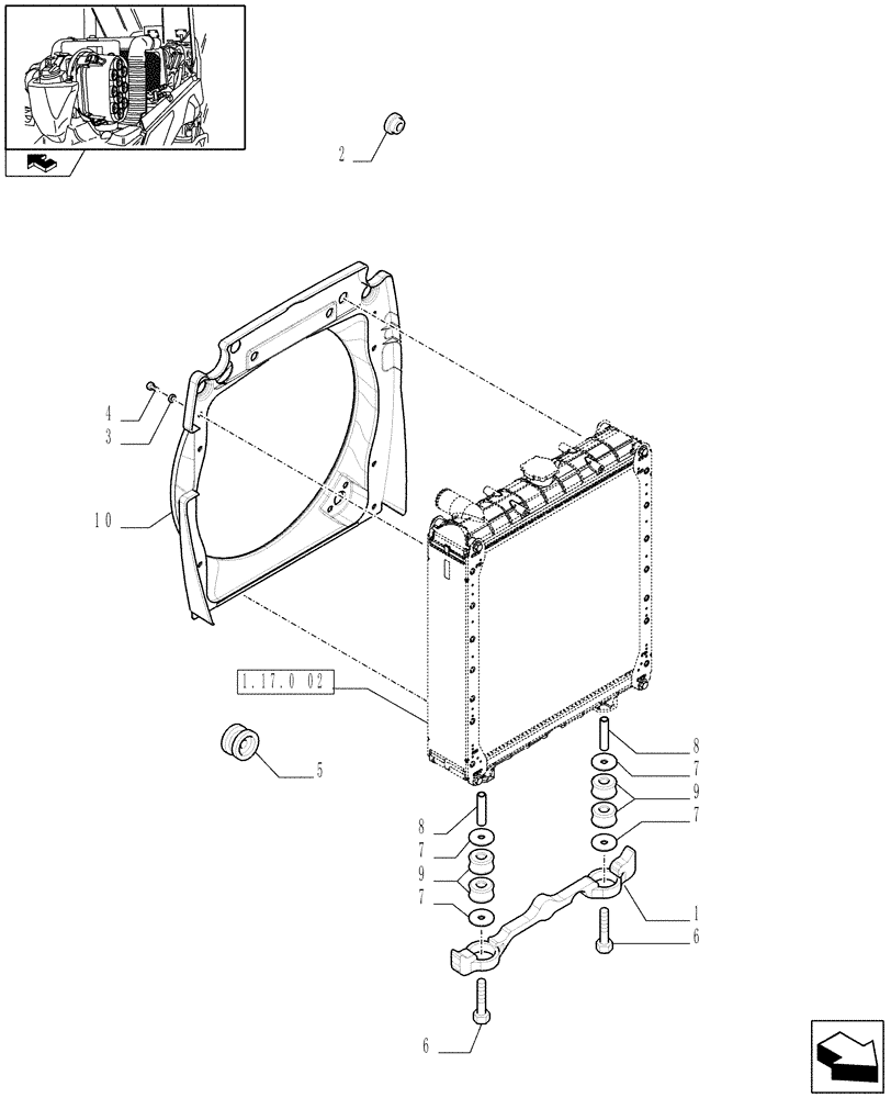 Схема запчастей Case IH FARMALL 75N - (1.17.0[03]) - RADIATOR PROTECTIVE SEALS AND CONVEYOR (02) - ENGINE EQUIPMENT