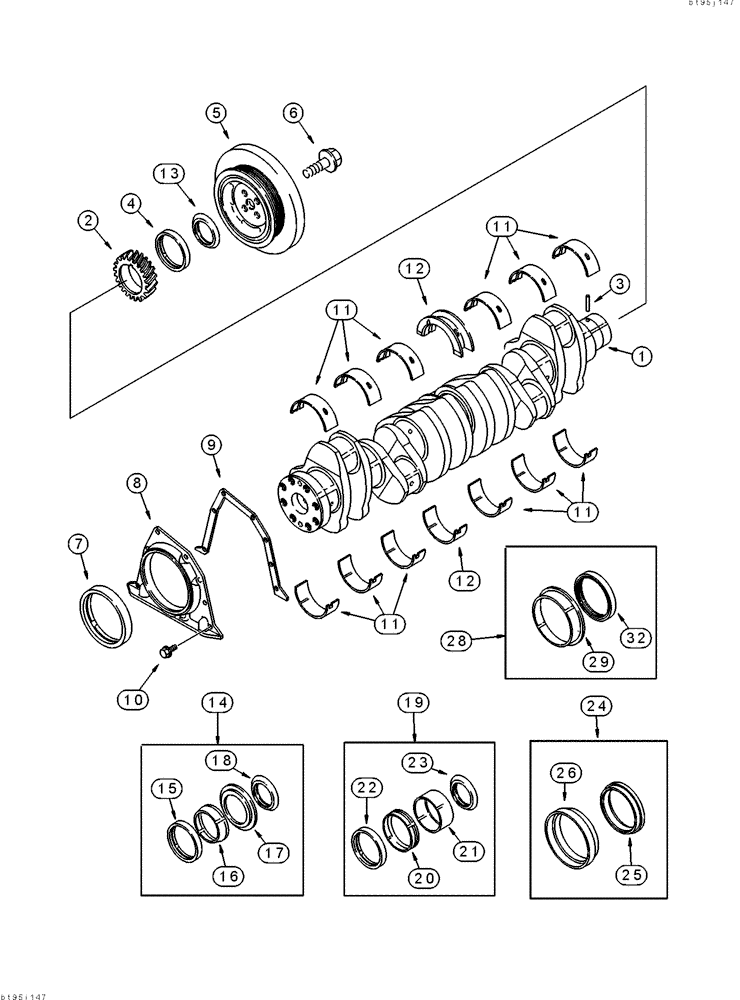 Схема запчастей Case IH 2155 - (2-42) - CRANKSHAFT, 6TA-830 ENGINE, PRIOR TO COTTON PICKER P.I.N. JJC0156230 (01) - ENGINE