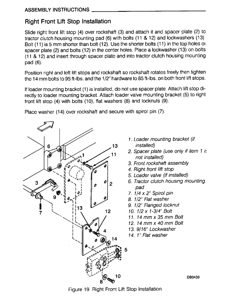 Схема запчастей Case IH M172 - (44) - ASSEMBLY INSTRUCTIONS, RIGHT FRONT LIFT STOP INSTALLATION (05) - SERVICE & MAINTENANCE