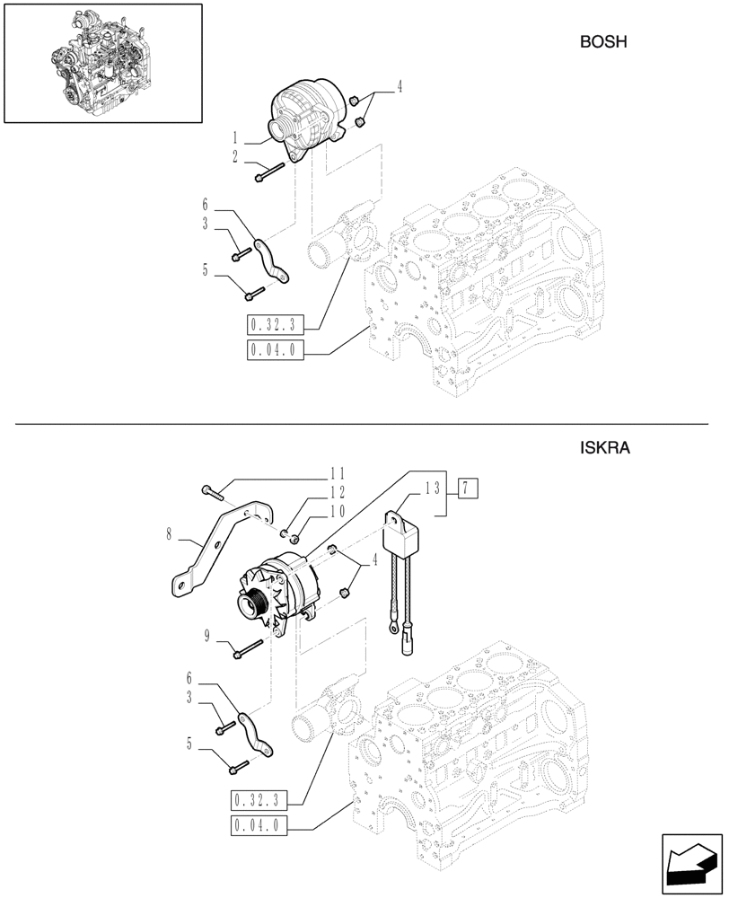 Схема запчастей Case IH JX1080U - (0.40.0[01]) - ALTERNATOR - W/CAB (01) - ENGINE