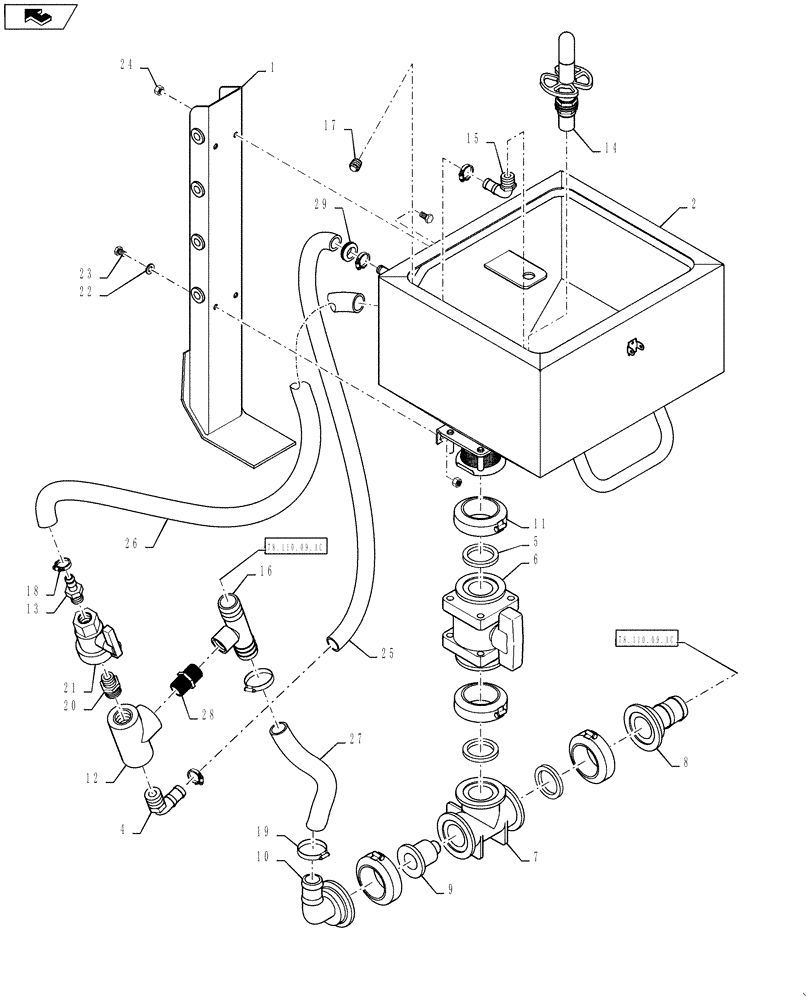 Схема запчастей Case IH 810 - (78.110.09.AA) - CHEMICAL INDUCTOR TANK ASSEMBLY (78) - SPRAYING