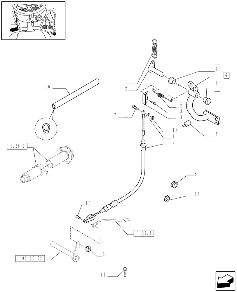 Схема запчастей Case IH JX95 - (1.92.26[01A]) - CLUTCH PEDAL - D6967 (10) - OPERATORS PLATFORM/CAB