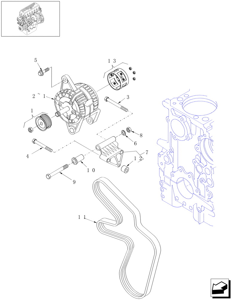 Схема запчастей Case IH STEIGER 385 - (04-07) - ALTERNATOR - MOUNTING, STEIGER 385 / 435 & 485 (04) - ELECTRICAL SYSTEMS