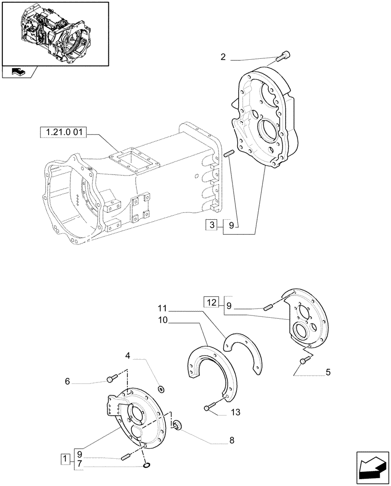 Схема запчастей Case IH MAXXUM 115 - (1.21.0[02]) - TRANSMISSION 16X16 OR 17X16 - CLUTCH BOX COVERS AND RELATED PARTS (03) - TRANSMISSION