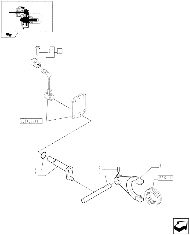 Схема запчастей Case IH FARMALL 75C - (1.80.1/04[02]) - POWER TAKE-OFF (540-1000 RPM) - ISO - ROD, FORK AND PLATES (VAR.330805-331805) (07) - HYDRAULIC SYSTEM