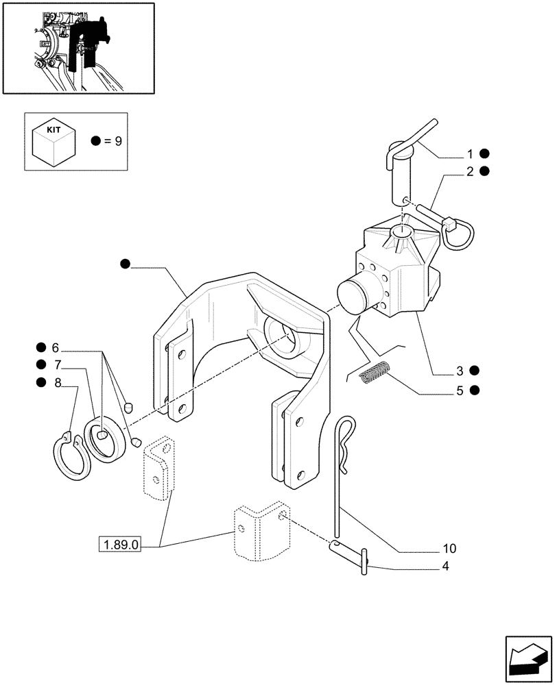 Схема запчастей Case IH JX1070N - (1.89.3) - (VAR.886) SWIVEL HOOK, VERTICAL ADJUST, W/PIN, 33MM HOLE (09) - IMPLEMENT LIFT