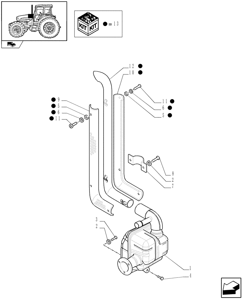 Схема запчастей Case IH FARMALL 85U - (1.15.1/01[01]) - EXHAUST ASPIRATED DRY AIR CLEANER - MUFFLER - W/CAB - C6893 (VAR.331199) (02) - ENGINE EQUIPMENT