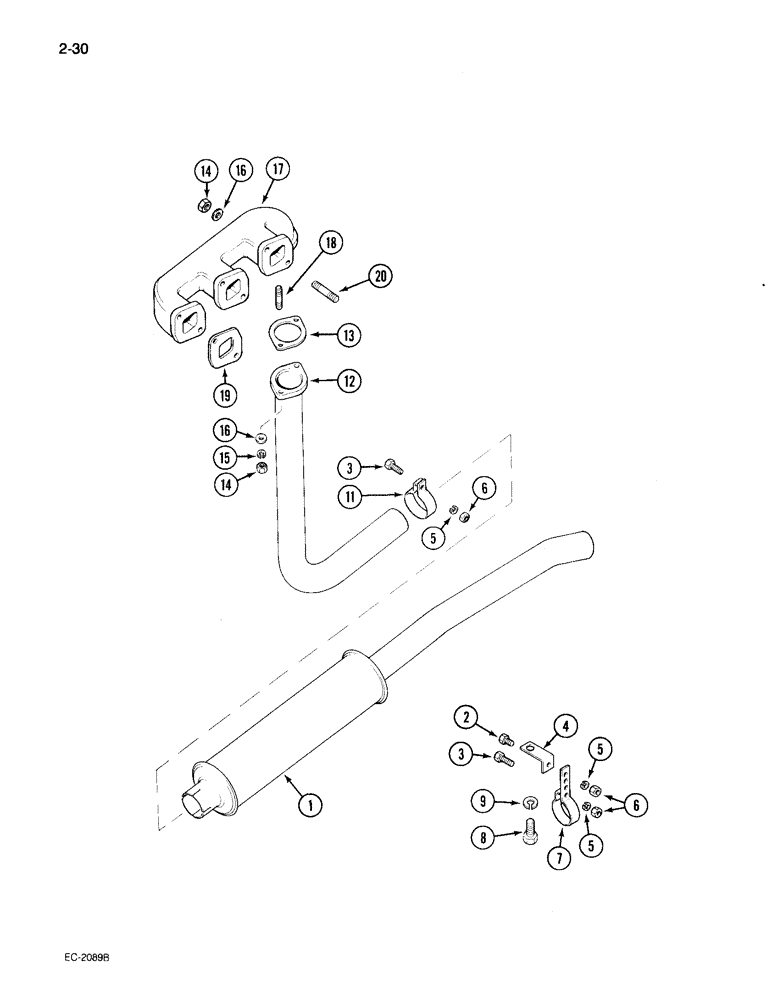 Схема запчастей Case IH 495 - (2-030) - DOWNSWEPT EXHAUST (02) - ENGINE