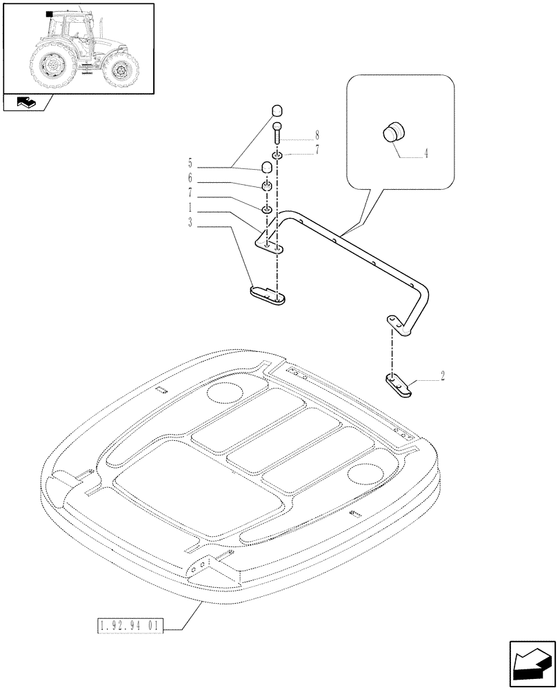 Схема запчастей Case IH FARMALL 60 - (1.92.94[02]) - WORK LIGHTS SUPPORT (10) - OPERATORS PLATFORM/CAB