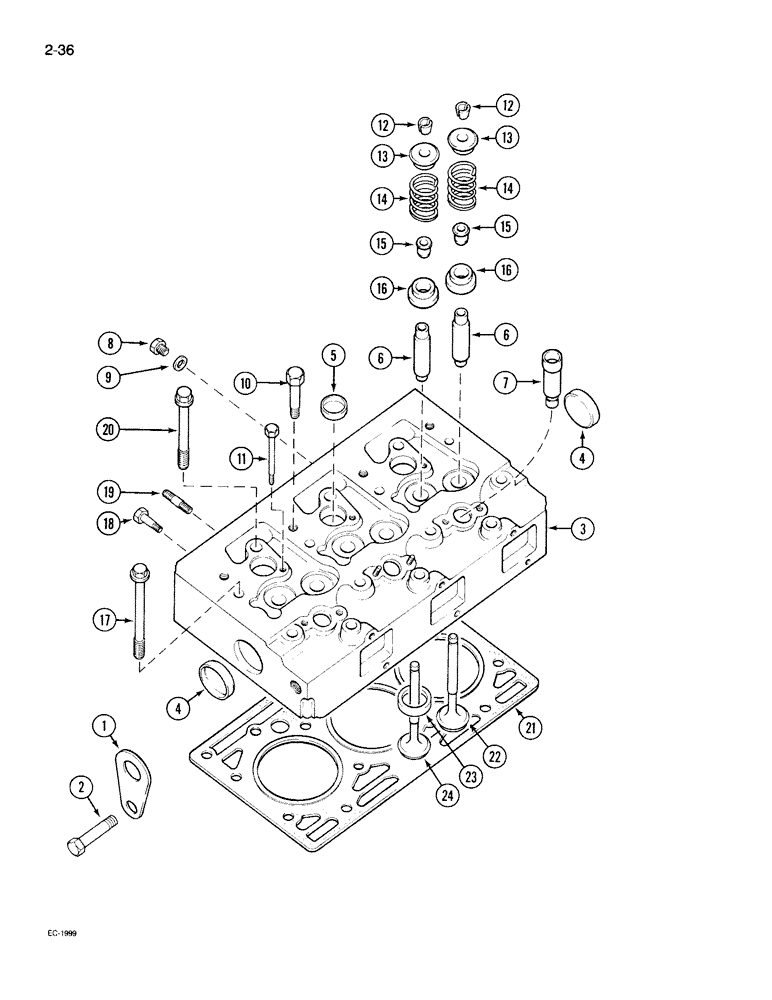 Схема запчастей Case IH 395 - (2-036) - CYLINDER HEAD (02) - ENGINE