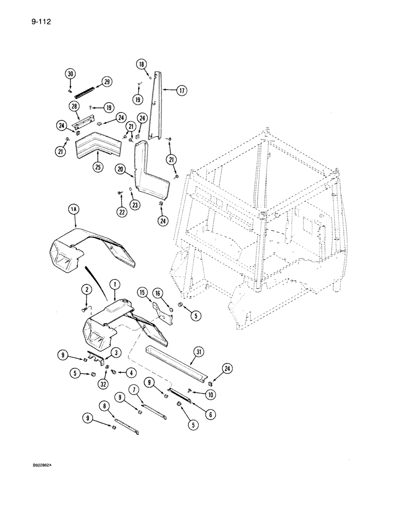 Схема запчастей Case IH 7150 - (9-112) - LEFT REAR FENDER AND PANELS (09) - CHASSIS/ATTACHMENTS