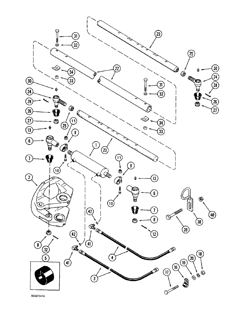 Схема запчастей Case IH 1644 - (5-26) - STEERING CYLINDER AND TIE ROD, POWER GUIDE AXLE (04) - STEERING