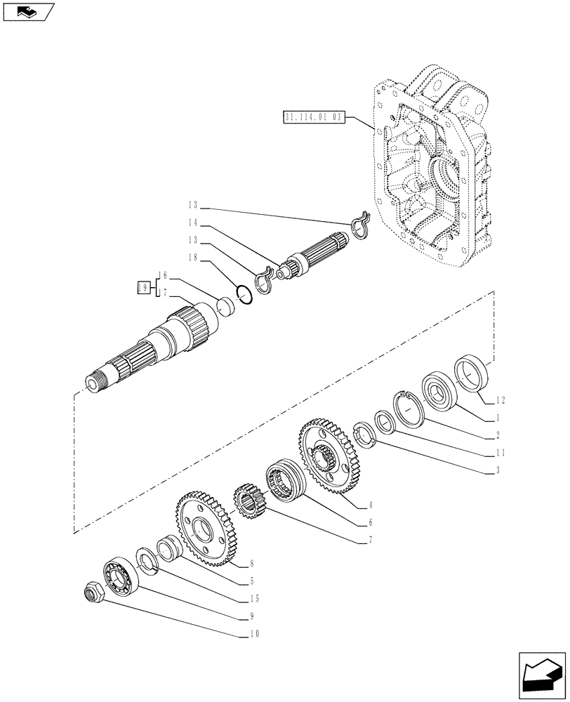 Схема запчастей Case IH PUMA 230 - (31.114.01[01]) - POWER TAKE-OFF 1000E/1000 RPM - SHAFT AND GEARS (31) - IMPLEMENT POWER TAKE OFF