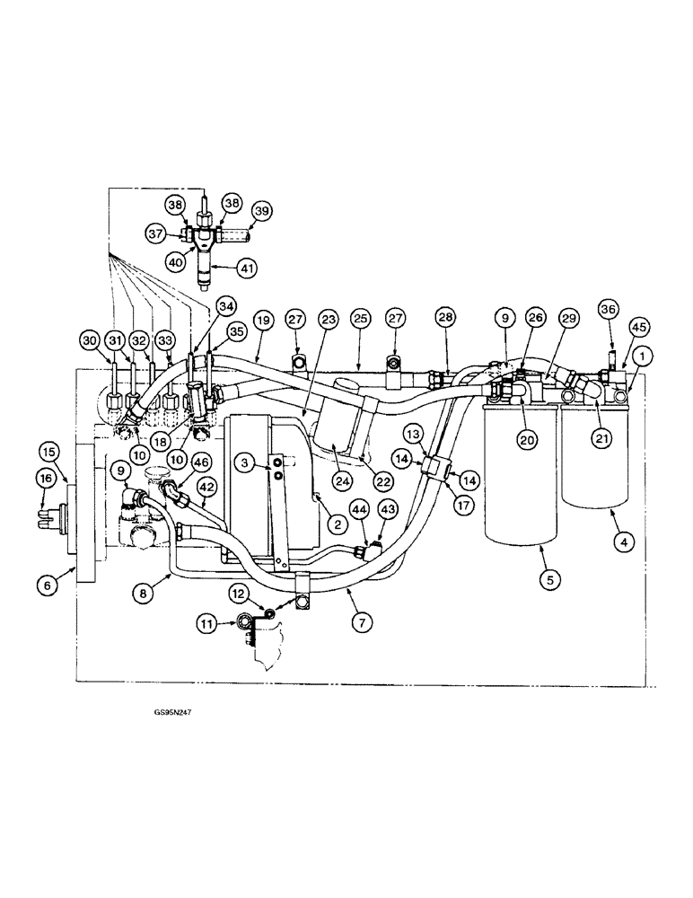 Схема запчастей Case IH DTI-466B - (9E-126) - FUEL INJECTION PUMP AND CONNECTIONS 