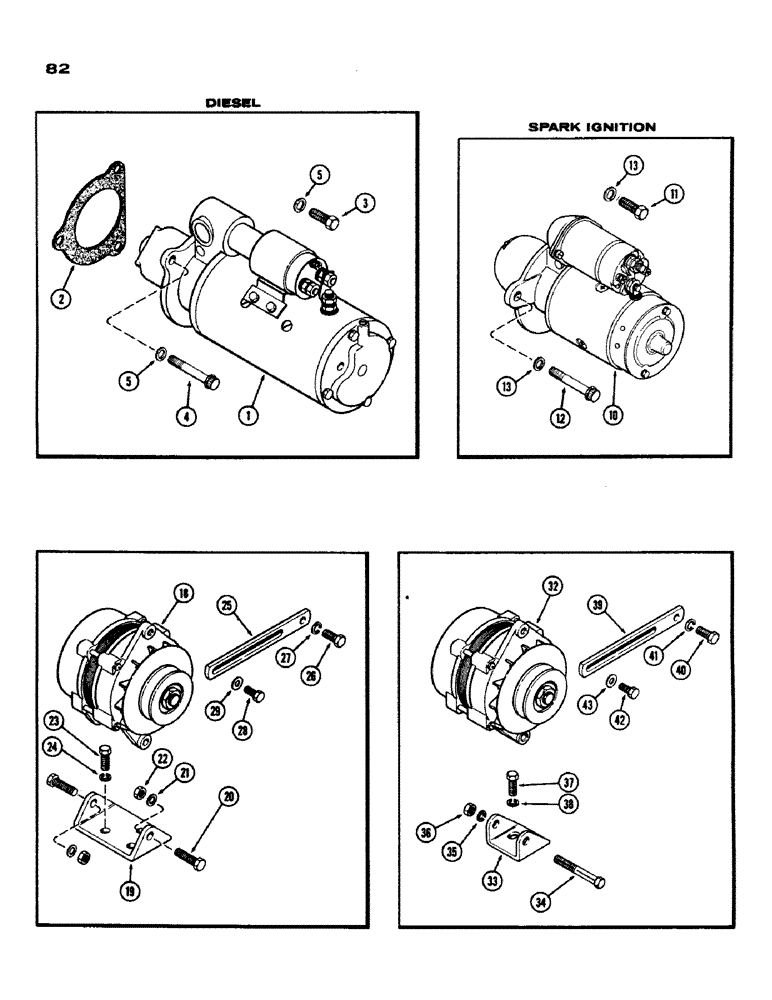 Схема запчастей Case IH 970 - (082) - ELECTRICAL EQUIPMENT MOUNTING, STARTERS (401B) DIESEL ENGINE (04) - ELECTRICAL SYSTEMS