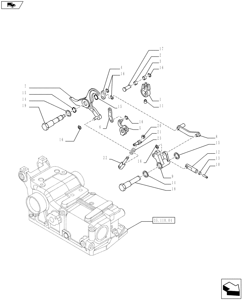 Схема запчастей Case IH FARMALL 75C - (35.110.01[02]) - HYDRAULIC LIFT CONTROLS - TIE-ROD AND LEVERS (35) - HYDRAULIC SYSTEMS