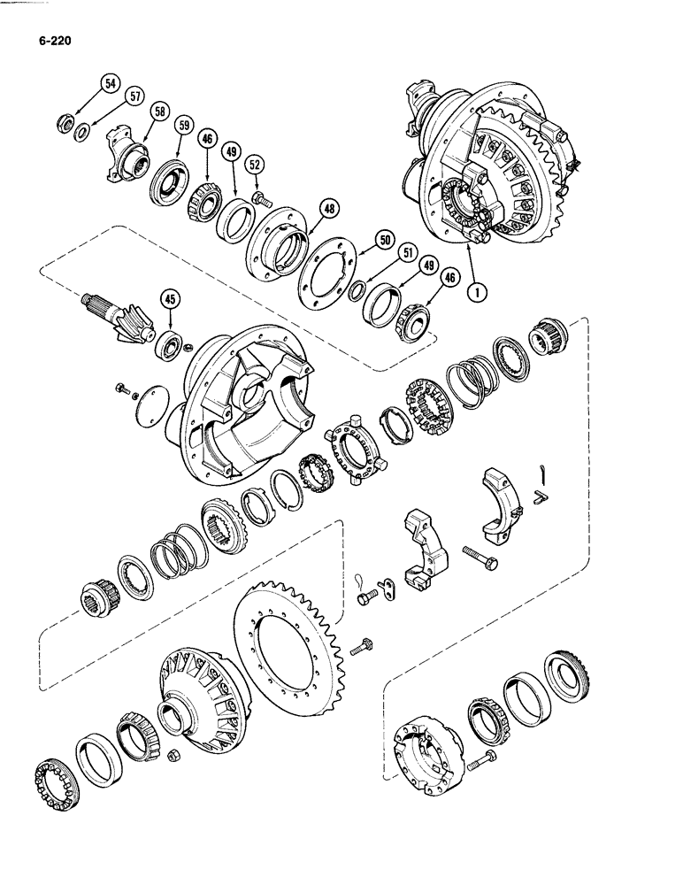 Схема запчастей Case IH 4494 - (6-220) - FRONT AXLE DIFFERENTIAL AND CARRIER, NO SPIN DIFFERENTIAL, AXLE SERIAL NO. 13015953 AND AFTER (06) - POWER TRAIN