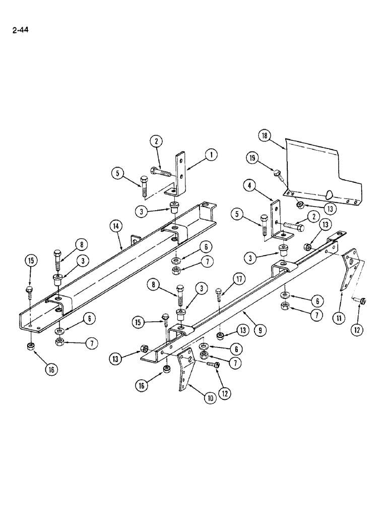 Схема запчастей Case IH 1640 - (2-44) - ENGINE RAILS AND SUPPORTS, D466 ENGINE (01) - ENGINE