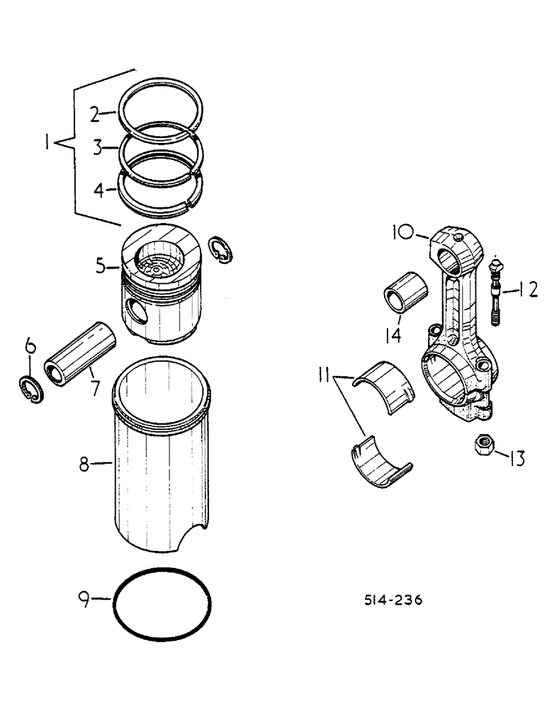 Схема запчастей Case IH 684 - (12-057) - CONNECTING ROD, PISTON AND SLEEVE, D-246 ENGINE Power