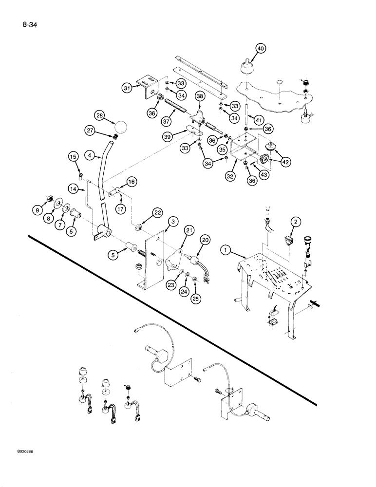 Схема запчастей Case IH 9230 - (8-034) - 3-POINT HITCH CONTROLS, ELECTRONIC CONTROLLED, CONTROL LEVER MOUNTED TO LEVER BRACKET, REF. 3 (08) - HYDRAULICS