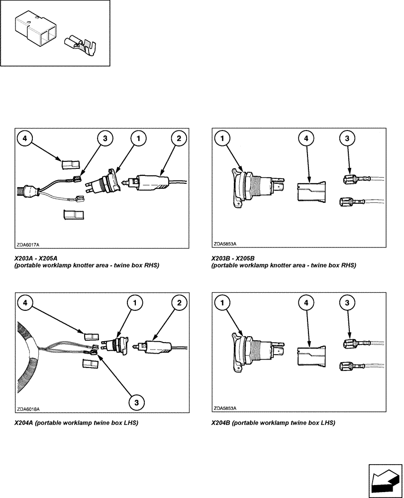 Схема запчастей Case IH LBX431R - (06.69[01]) - CONNECTORS: X203 - X204 - X205 (06) - ELECTRICAL SYSTEMS