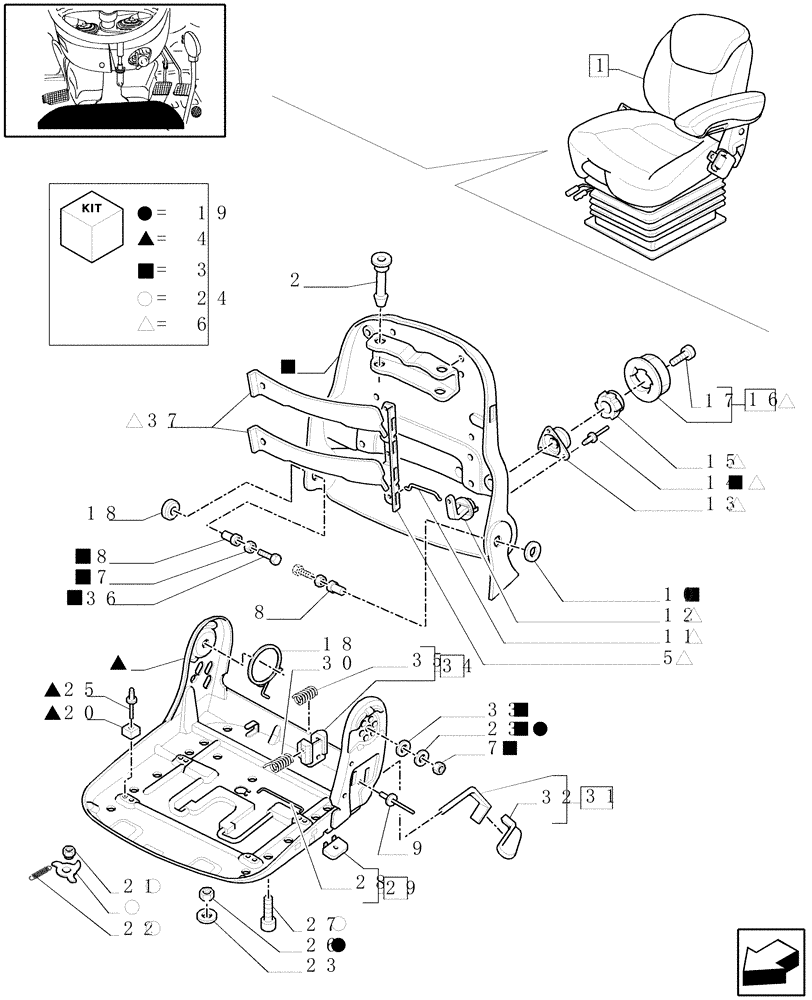 Схема запчастей Case IH MAXXUM 115 - (1.93.3/ I[02]) - DELUXE AIR SUSPENSION SEAT WITH HEATED CUSHIONS, OPS AND BELT - BREAKDOWN - W/CAB - D5518 (VAR.330709) (10) - OPERATORS PLATFORM/CAB