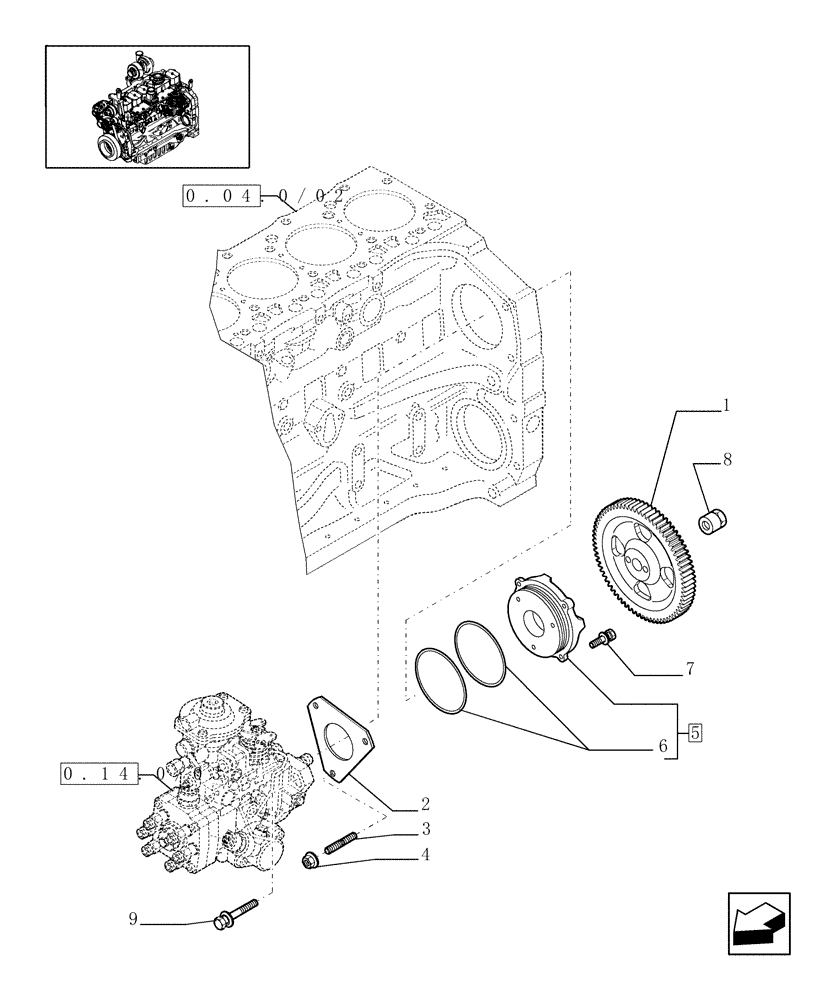 Схема запчастей Case IH MAXXUM 140 - (0.14.2/01) - INJECTION PUMP DRIVE (STD + VAR.330003-332115-332116) (01) - ENGINE