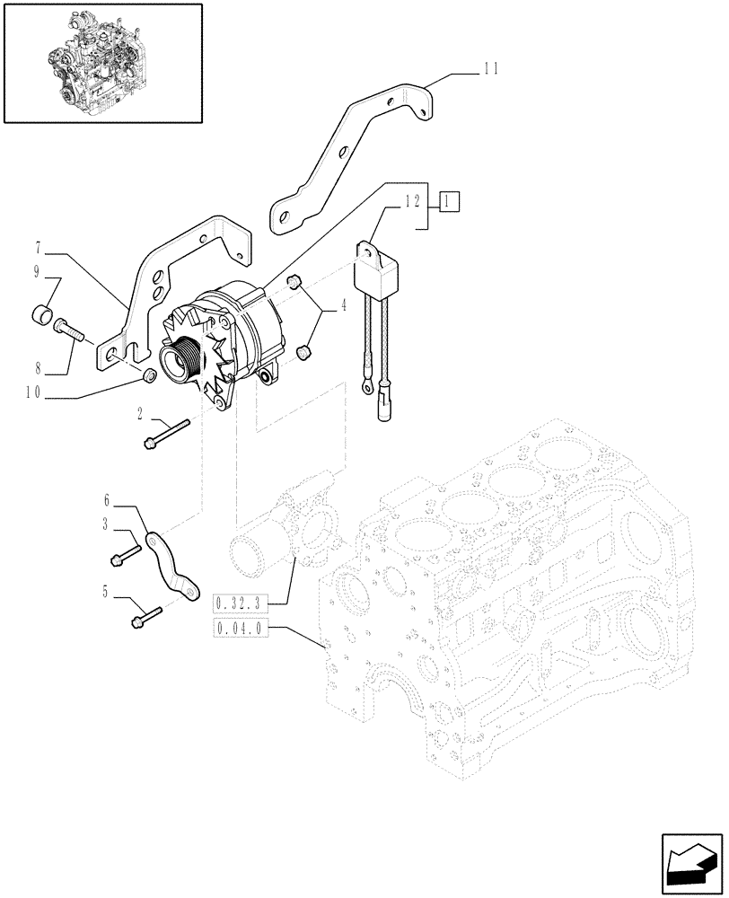 Схема запчастей Case IH JX1100U - (0.40.0[02]) - ALTERNATOR - L/CAB (01) - ENGINE