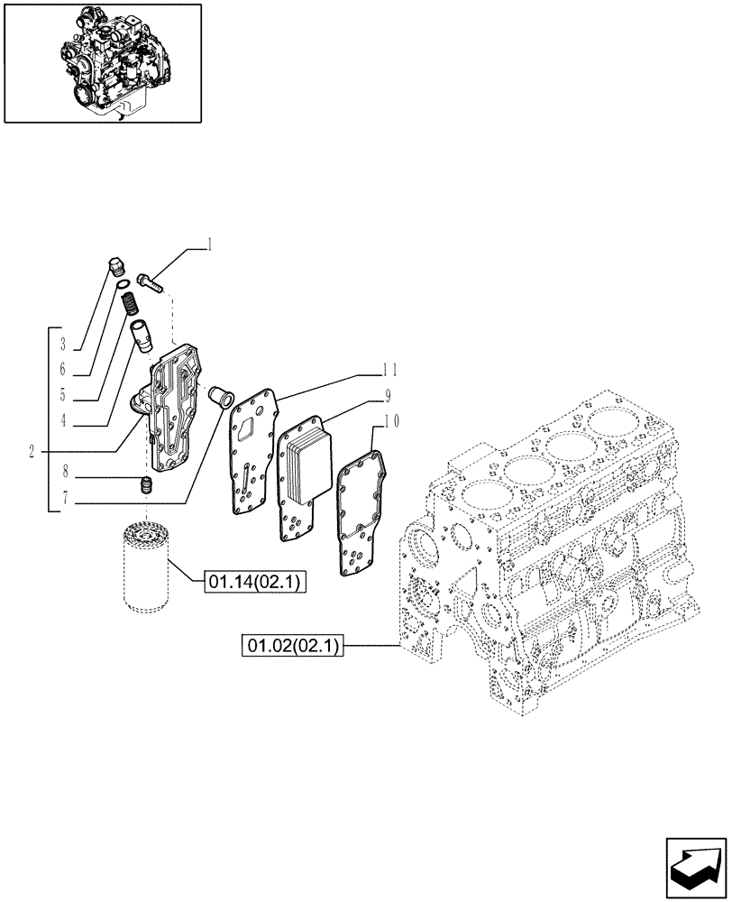 Схема запчастей Case IH WDX1202 - (01.14[02.3]) - HEAT EXCHANGER - ENGINE (01) - ENGINE