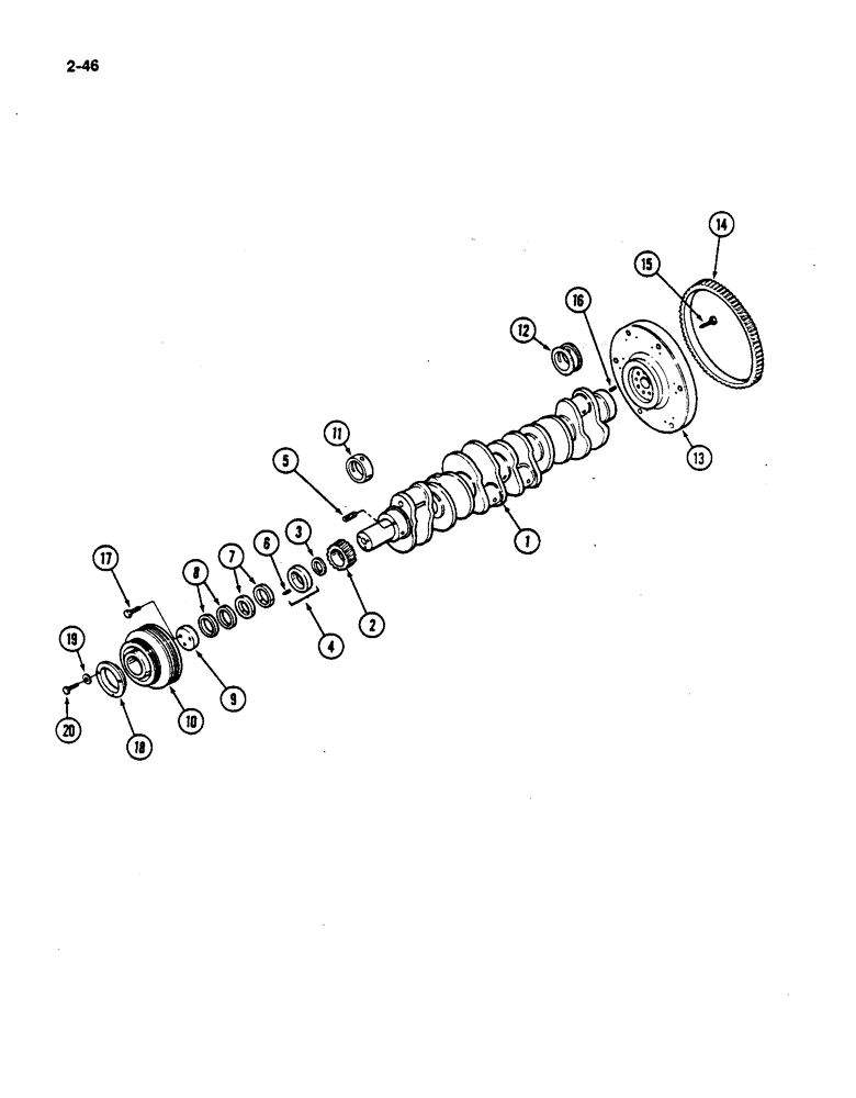 Схема запчастей Case IH 782 - (2-46) - CRANKSHAFT, FLYWHEEL AND BEARINGS, D358 DIESEL ENGINE (01) - ENGINE