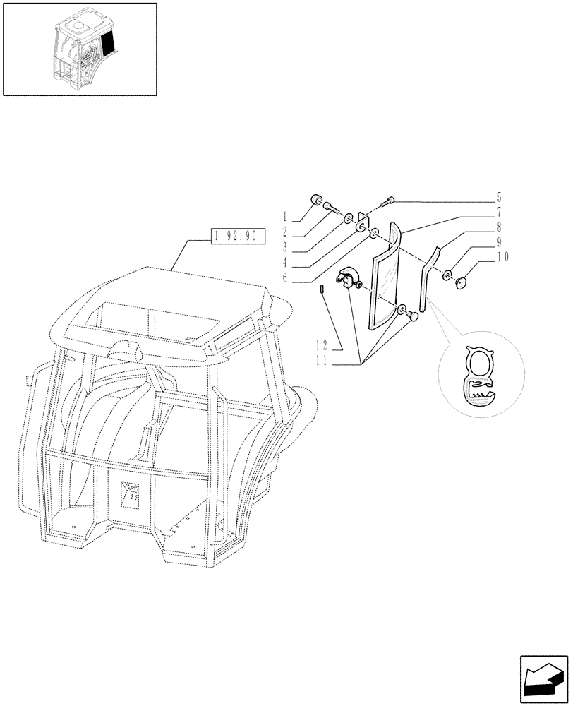 Схема запчастей Case IH JX80 - (1.92.92[03]) - CABINE SIDE GLASS (10) - OPERATORS PLATFORM/CAB