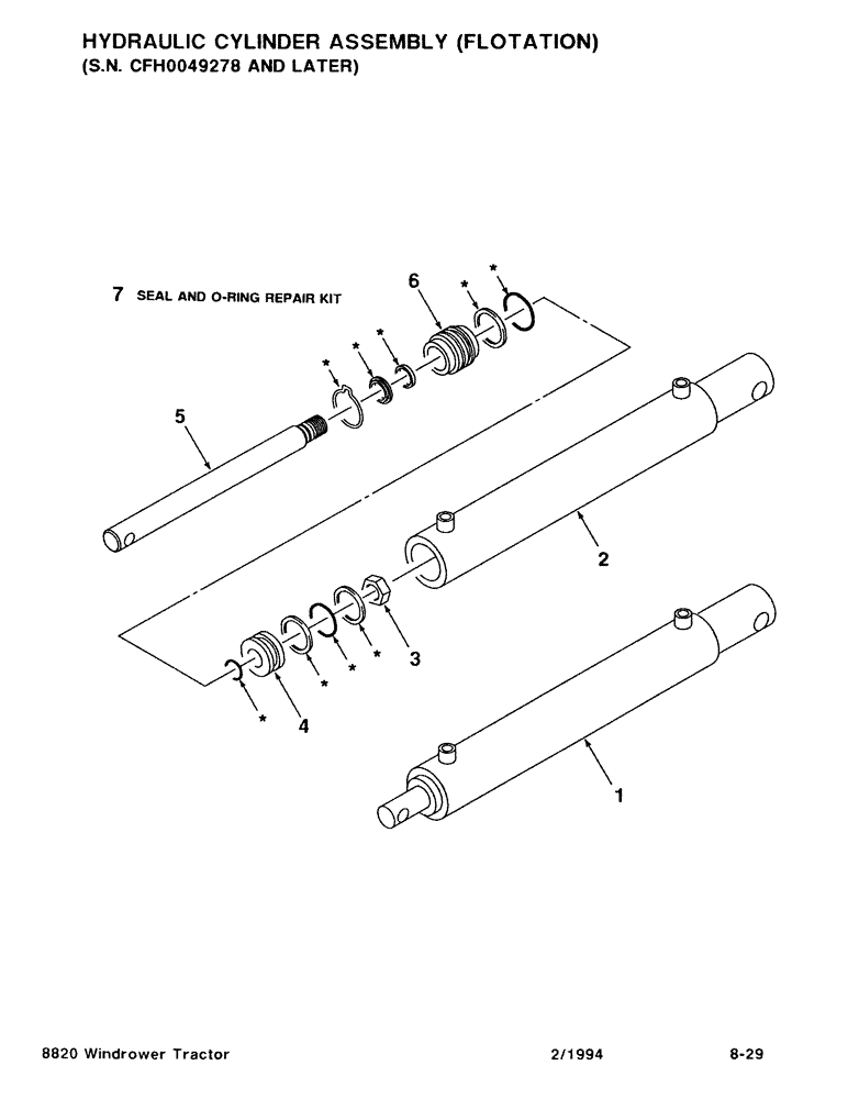 Схема запчастей Case IH 8820 - (8-29) - HYDRAULIC CYLINDER ASSEMBLY, FLOTATION, SERIAL NUMBER CFH0049278 AND LATER (08) - HYDRAULICS