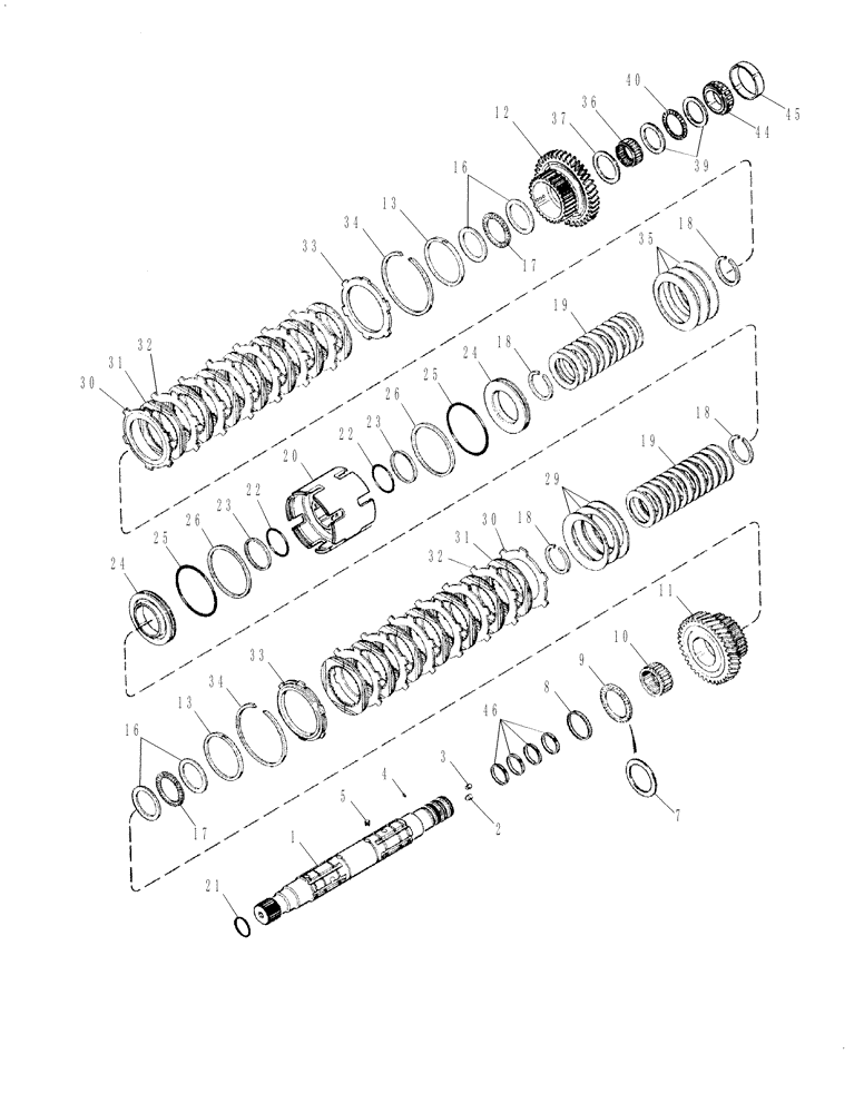 Схема запчастей Case IH 7150 - (6-038) - TRANSMISSION SPEED, OUTPUT SHAFT AND FRONT CLUTCH, TRANSMISSION S/N AJB0055133 AND AFTER (06) - POWER TRAIN