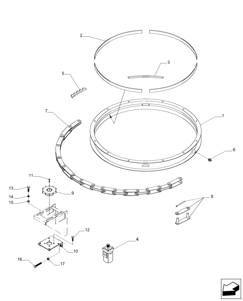 Схема запчастей Case IH 7700 - (A08.04[01]) - Secondary Extractor Hood Slew (80) - CROP STORAGE/UNLOADING