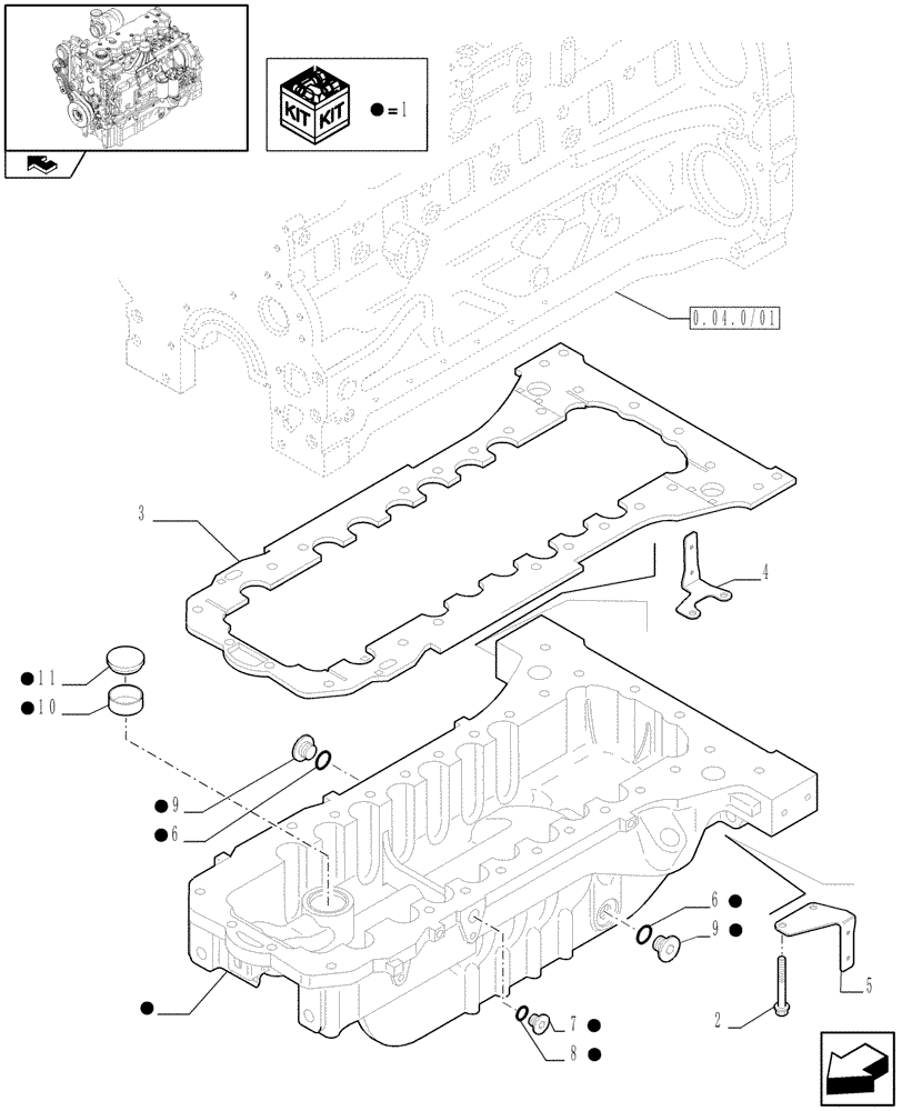 Схема запчастей Case IH MAXXUM 140 - (0.04.2/01) - ENGINE OIL SUMP (STD + VAR.330003-332115) (01) - ENGINE