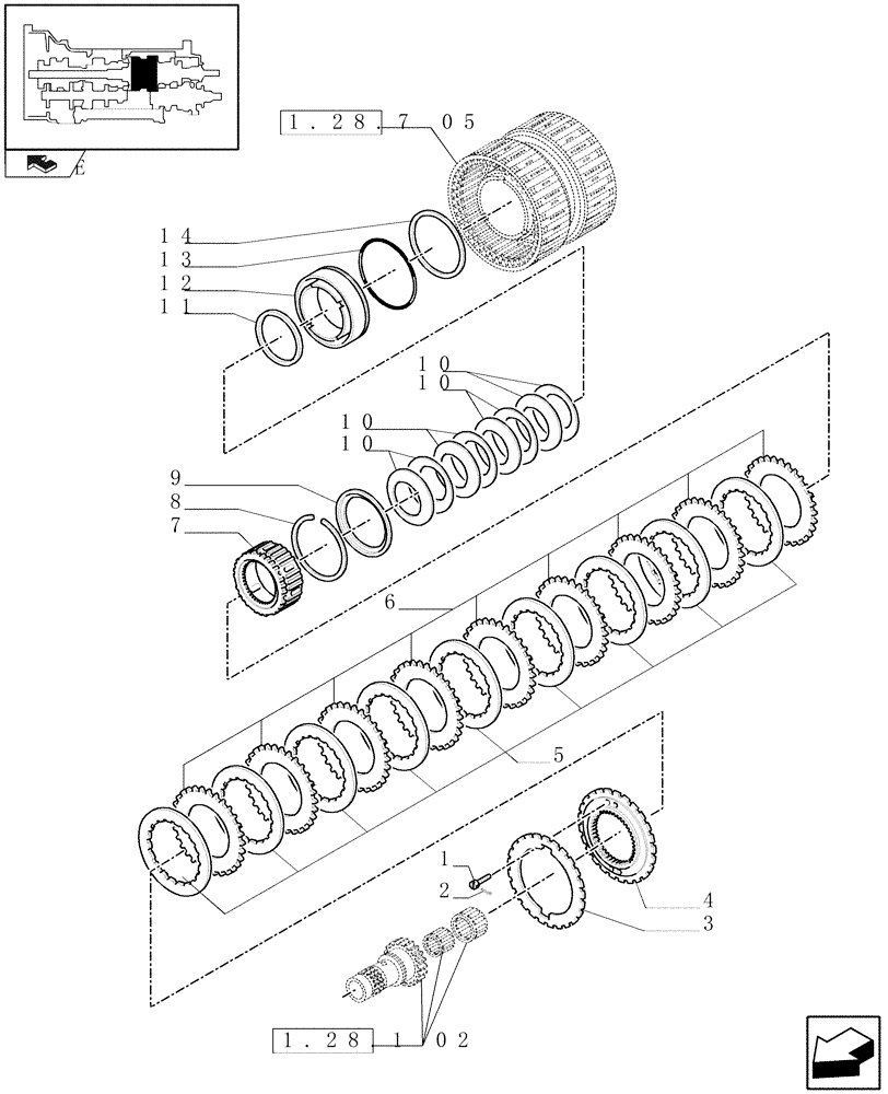 Схема запчастей Case IH MAXXUM 120 - (1.28.7[04]) - TRANSMISSION 16X16 OR 17X16 - SPEED ENGAGEMENT REAR CLUTCH - C3 DISKS - C6835 (03) - TRANSMISSION