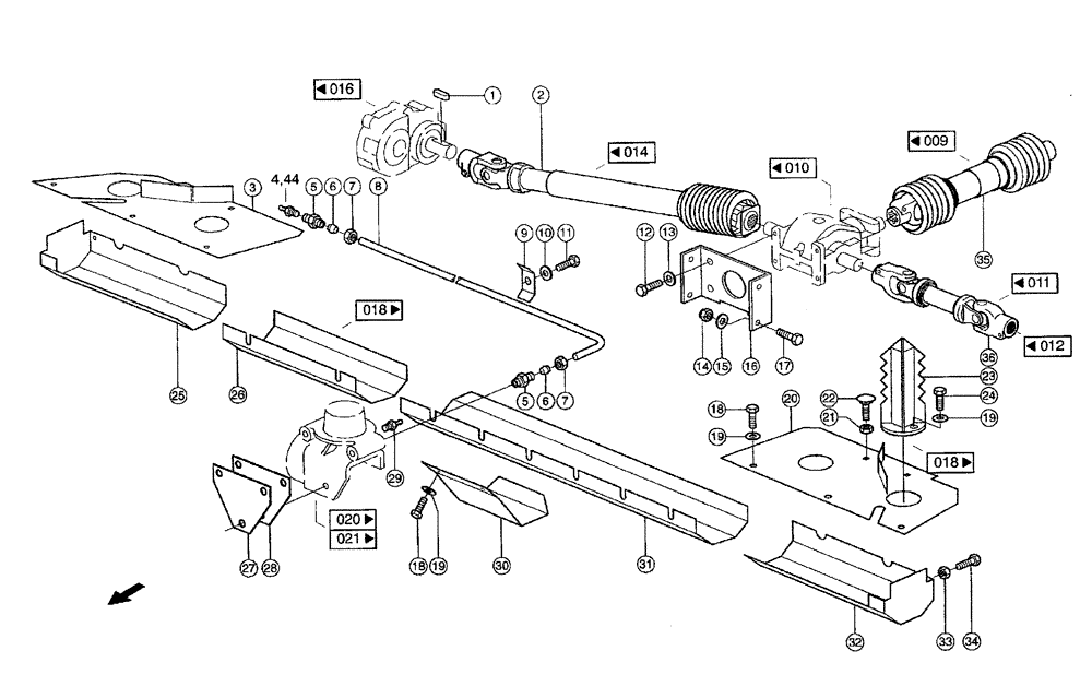 Схема запчастей Case IH 683 - (0017) - GUARD, DRIVE (MG6F) (58) - ATTACHMENTS/HEADERS