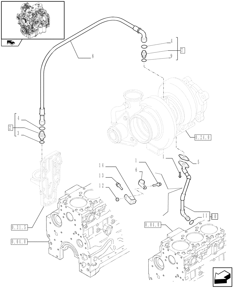 Схема запчастей Case IH MAXXUM 130 - (0.30.5) - PIPING - ENGINE OIL (STD + VAR.330003-332115) (01) - ENGINE