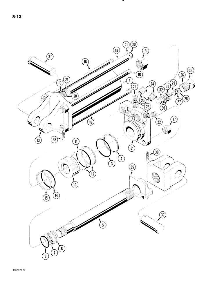 Схема запчастей Case IH 540 - (8-012) - ENDGATE LIFT CYLINDER, 403842R94, TIE ROD STOP VALVE DOUBLE ACTING, 3-1/2 ID X 8 INCH STROKE (08) - HYDRAULICS