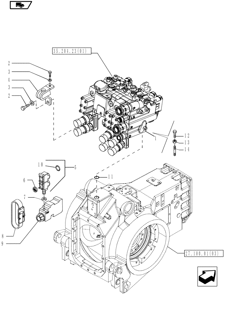 Схема запчастей Case IH MAGNUM 190 - (35.700.01[01]) - REMOTE VALVE SPILLAGE COLLECTION WITH 3 ELEMENTS, WITH POWERSHIFT TRANSMISSION (35) - HYDRAULIC SYSTEMS