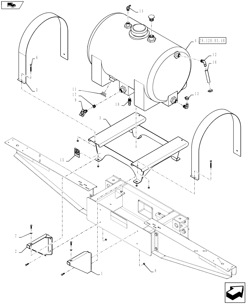 Схема запчастей Case IH 810 - (78.120.03.AA) - PRESSURE WASHER WATER TANK MOUNTING (78) - SPRAYING