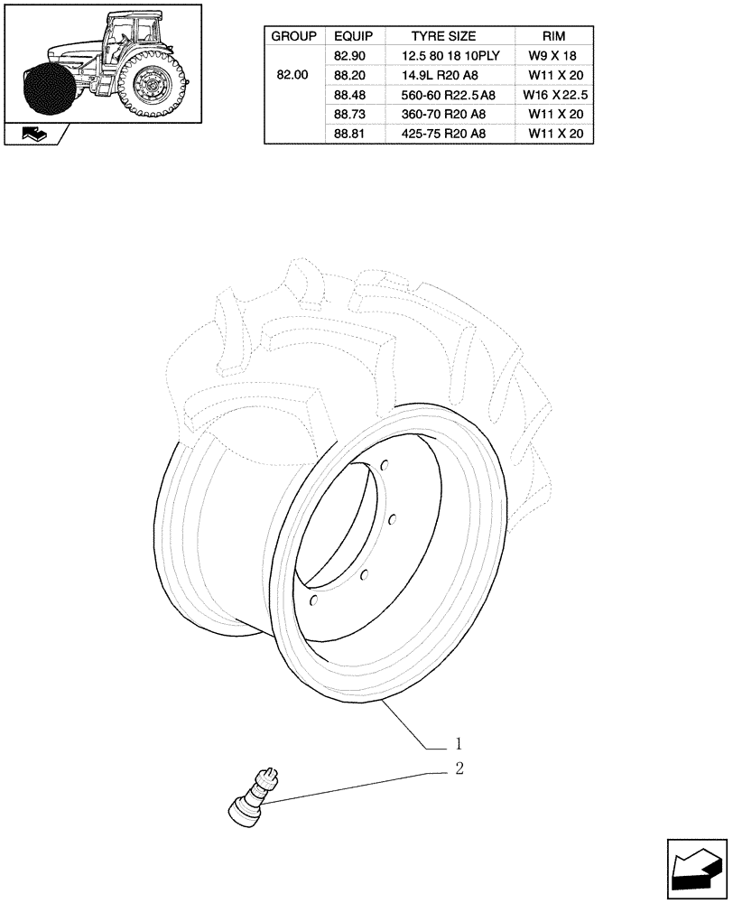 Схема запчастей Case IH FARMALL 105U - (82.00[01]) - FRONT WHEELS - 4WD (11) - WHEELS/TRACKS