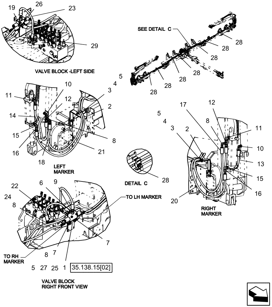 Схема запчастей Case IH 1250 - (35.739.02[02]) - HYDRAULICS - HOSE ROUTING - MARKER - 16 ROW ASN Y9S007001 (35) - HYDRAULIC SYSTEMS