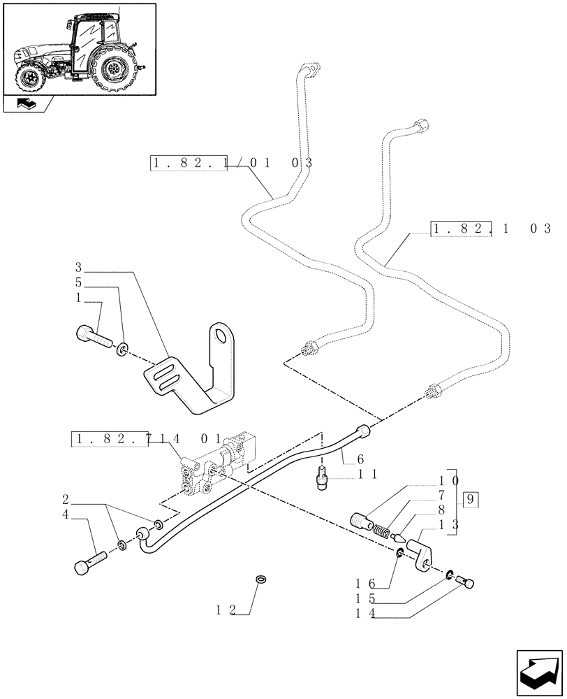 Схема запчастей Case IH FARMALL 105N - (1.82.714[02]) - HYDRAULIC TRAILER BRAKE (ITALY) - PIPES (VAR.333372-338372 / 743517) (07) - HYDRAULIC SYSTEM