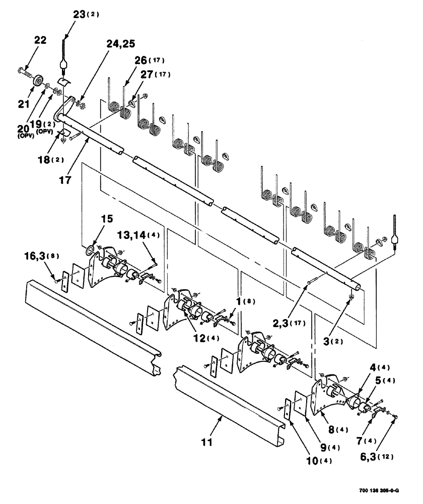 Схема запчастей Case IH 525 - (06-006) - REEL BAT AND TINE TUBE ASSEMBLY (12 FOOT) (58) - ATTACHMENTS/HEADERS