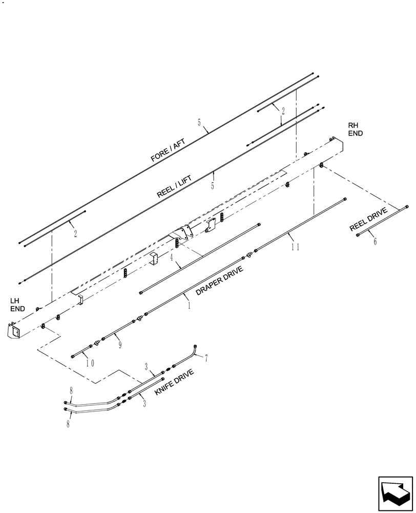 Схема запчастей Case IH DH212 - (20.07.08[01]) - STEEL LINES, DOUBLE SWATH, 21FT, FROM PIN Y9ZB00735 (07) - HYDRAULICS