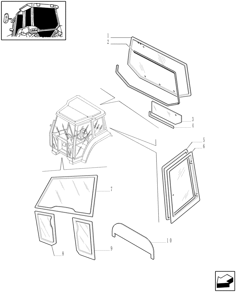 Схема запчастей Case IH MXM120 - (1.92.4[03]) - CAB GLASS AND RELEVANT PARTS (10) - OPERATORS PLATFORM/CAB