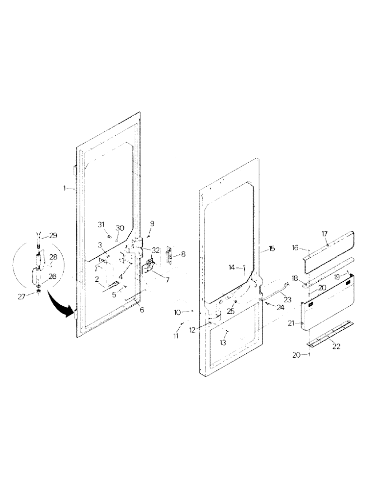 Схема запчастей Case IH KM-225 - (01-03) - DOOR ASSEMBLY (10) - CAB