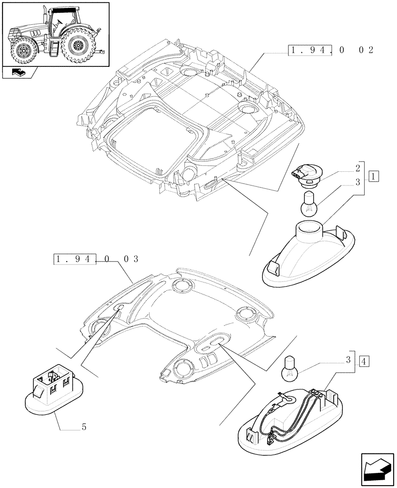 Схема запчастей Case IH PUMA 140 - (1.75.6[03]) - CAB INTERNAL AND EXTERNAL LIGHTING (06) - ELECTRICAL SYSTEMS