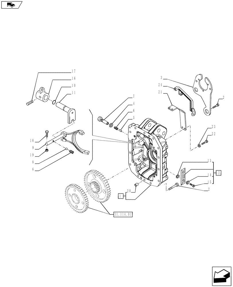 Схема запчастей Case IH PUMA 215 - (31.114.01[03]) - POWER TAKE-OFF 1000E/1000 RPM - COVER AND ENGAGEMENT (31) - IMPLEMENT POWER TAKE OFF